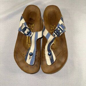Birkenstock - Blue and White Striped Papillio Gizeh Thong Sandal Sz 11 Sz 42